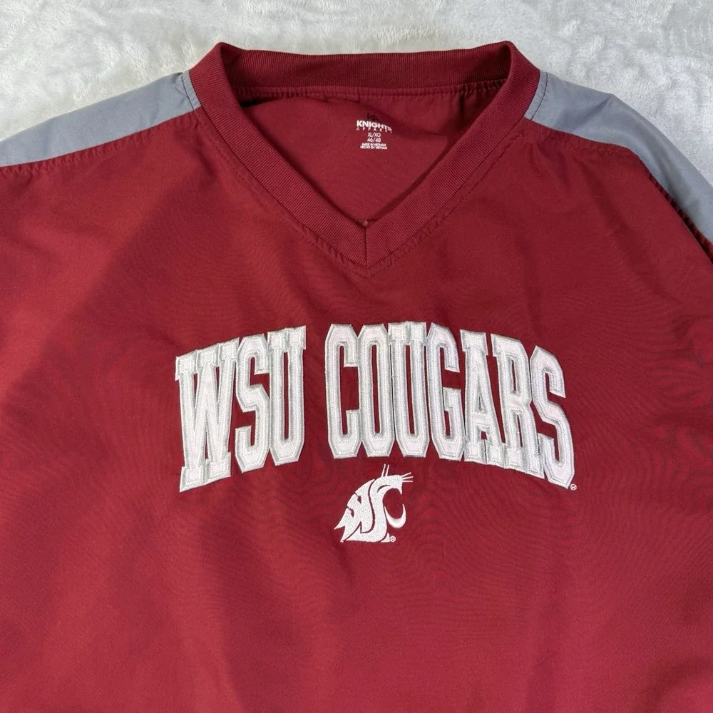 WSU‎ Cougars Windbreaker Sweatshirt V Neck Mens XL Red Embroidered Collegiate